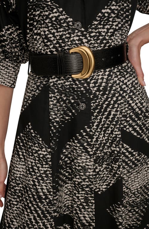 Donna Karan Abstract Houndstooth Check Belted Midi Shirtdress In Multi