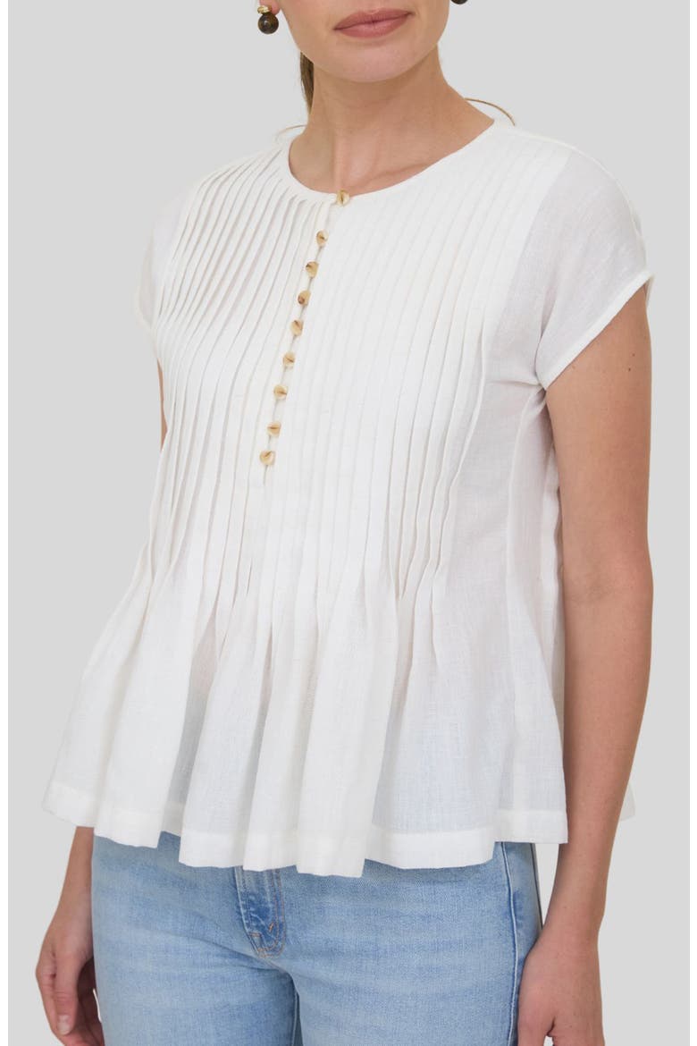 Pintuck Pleat Peplum Top, Alternate, color, IVORY