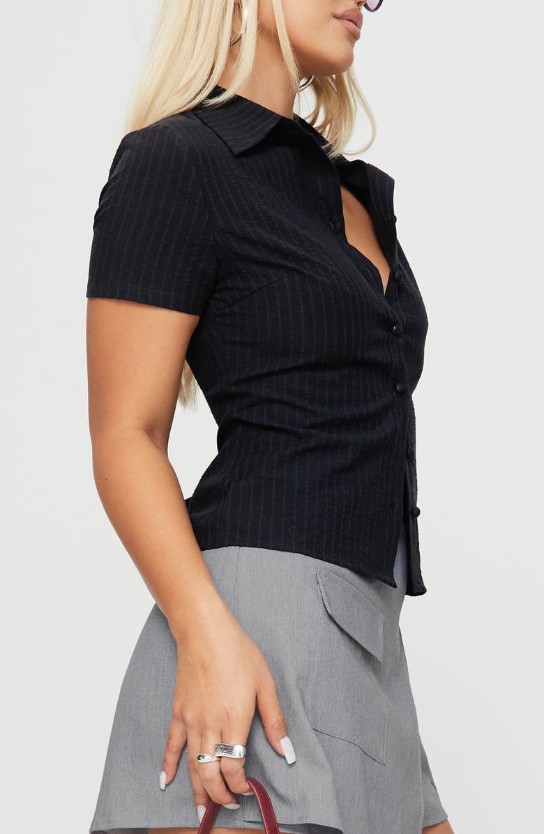 Princess Polly Arnica Stripe Seersucker Button-Up Shirt, Alternate, color, Black Stripe