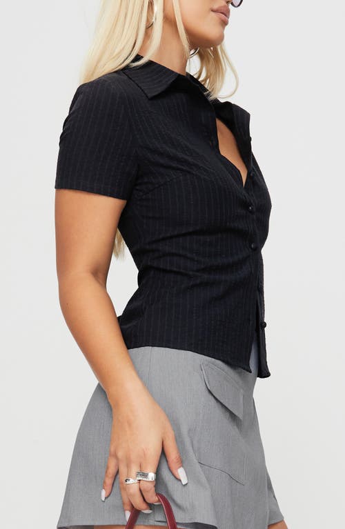 Princess Polly Arnica Stripe Seersucker Button-up Shirt In Black