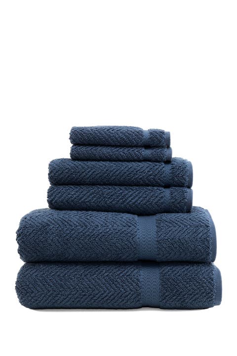 Midnight Blue Herringbone 6-Piece Towel Set