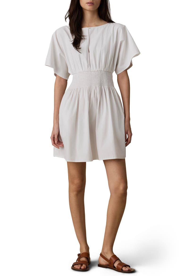 Elia Coastal Smocked Waist Organic Cotton Poplin Minidress, Main, color, WHITE