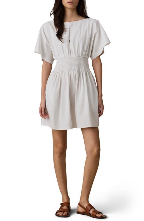 Elia Coastal Smocked Waist Organic Cotton Poplin Minidress