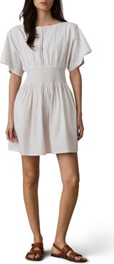 Faherty Elia Coastal Smocked Waist Organic Cotton Poplin Minidress