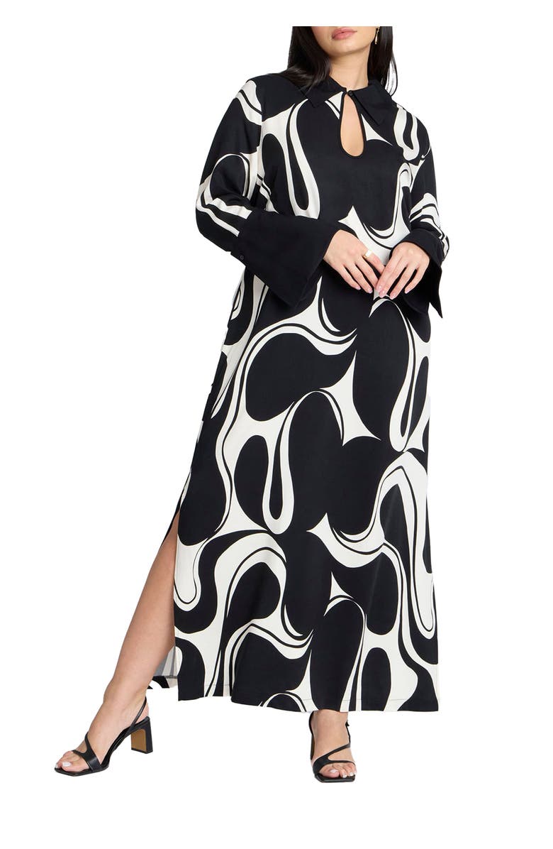 ELOQUII Printed Collared Maxi Dress, Main, color, Cookies And Cream