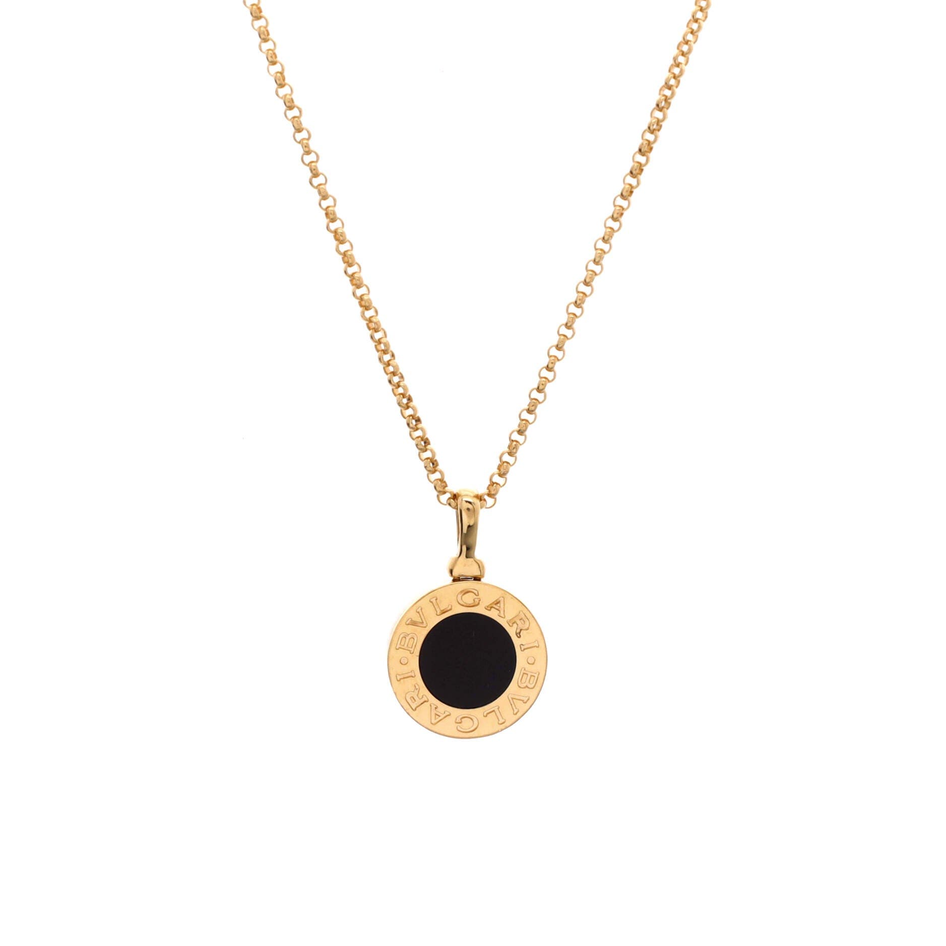 Bvlgari Bvlgari Pendant Necklace 18K Yellow Gold with Onyx, Main, color, Metallic Gold