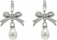 Velvet Luna Bow Pearl Drop Huggie Earrings