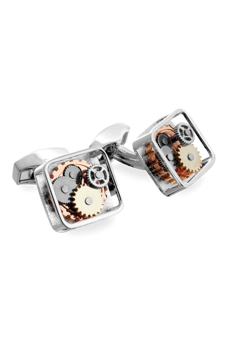 Plated Gear Cuff Links, Main, color, METAL