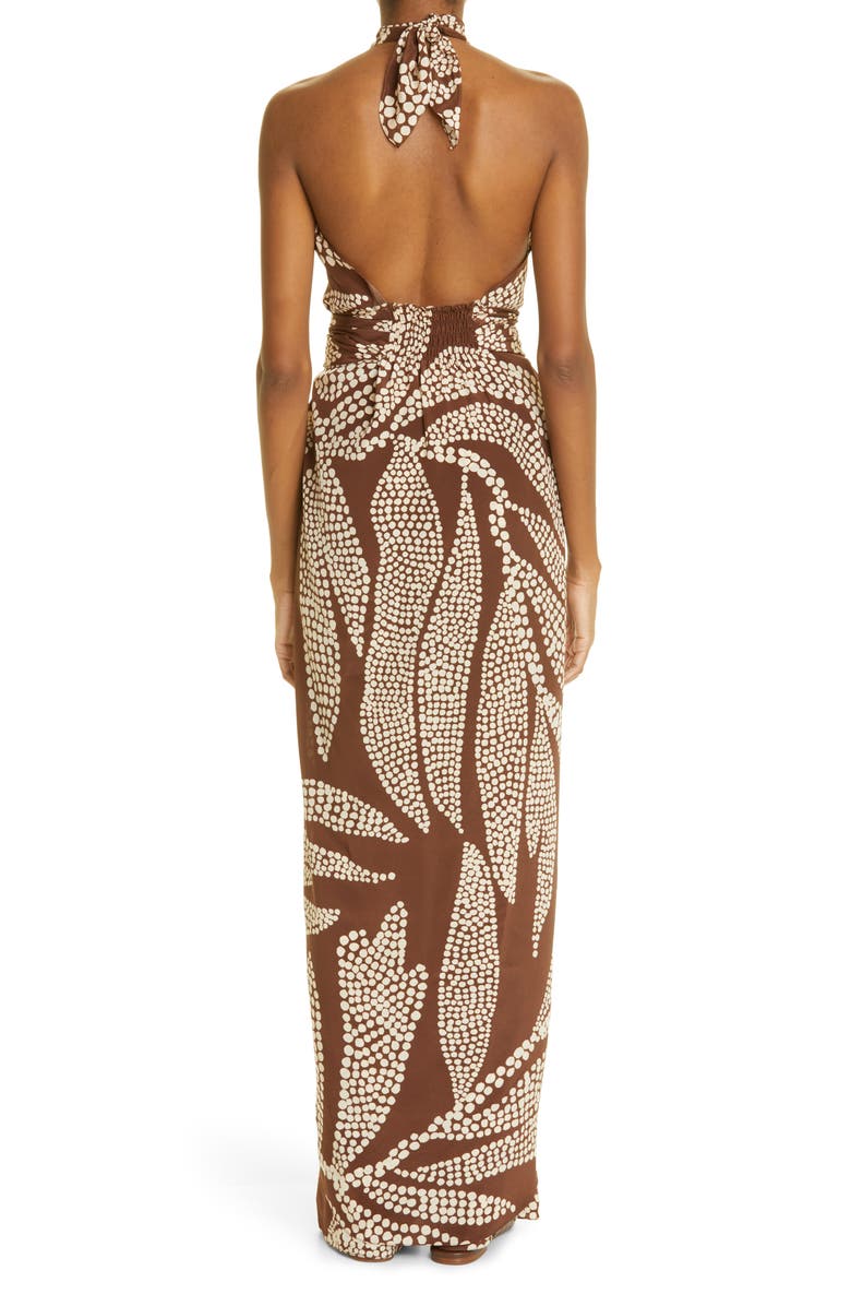 Johanna Ortiz Beat of Drums Leaf Print Silk Long Halter Top, Alternate, color,