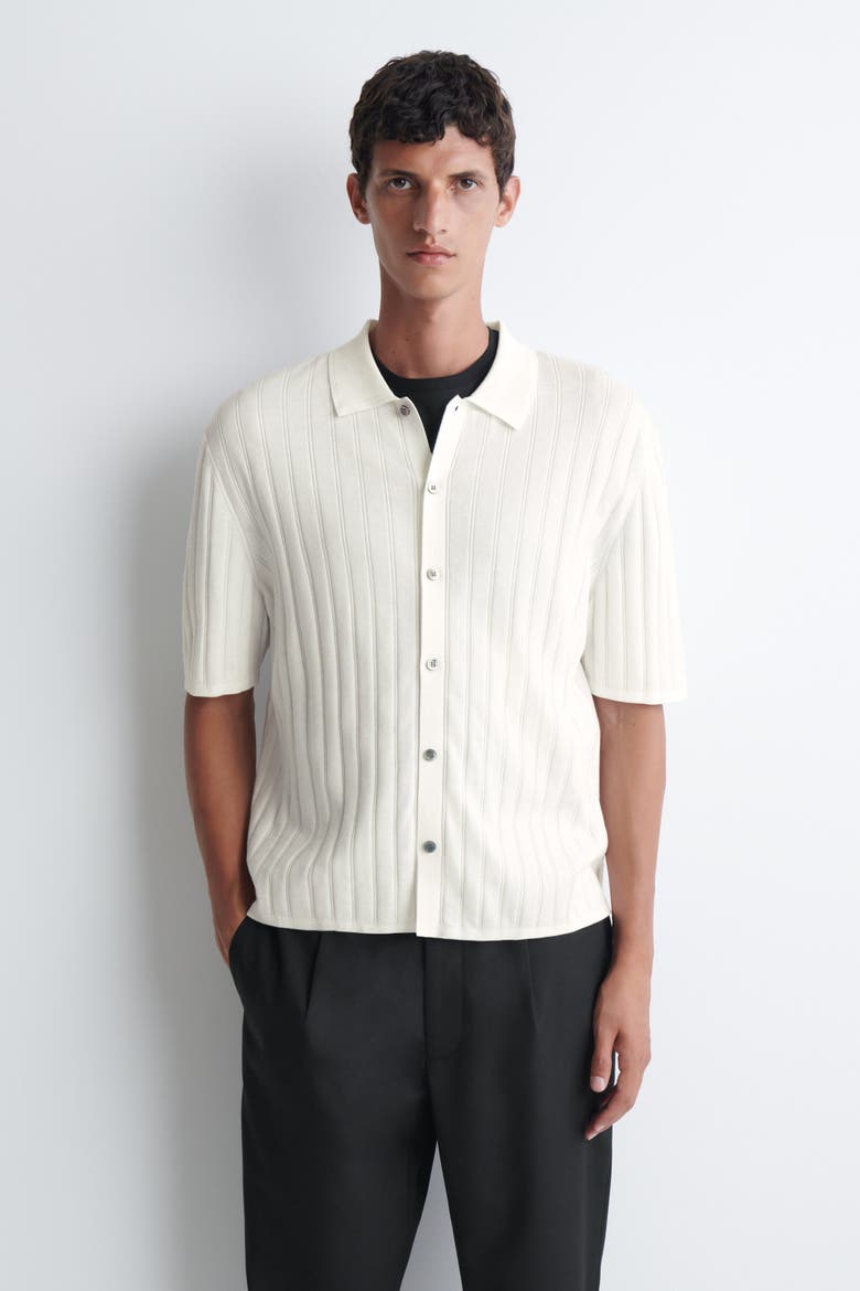 Ribbed-knit Cotton Shirt, Main, color, WHITE
