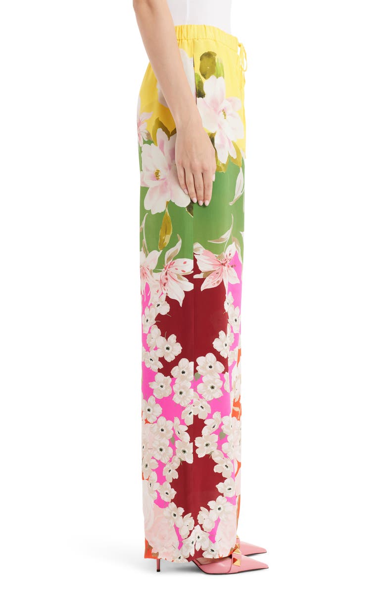 Valentino Floral Wide Leg Silk Crepe Pants, Alternate, color,
