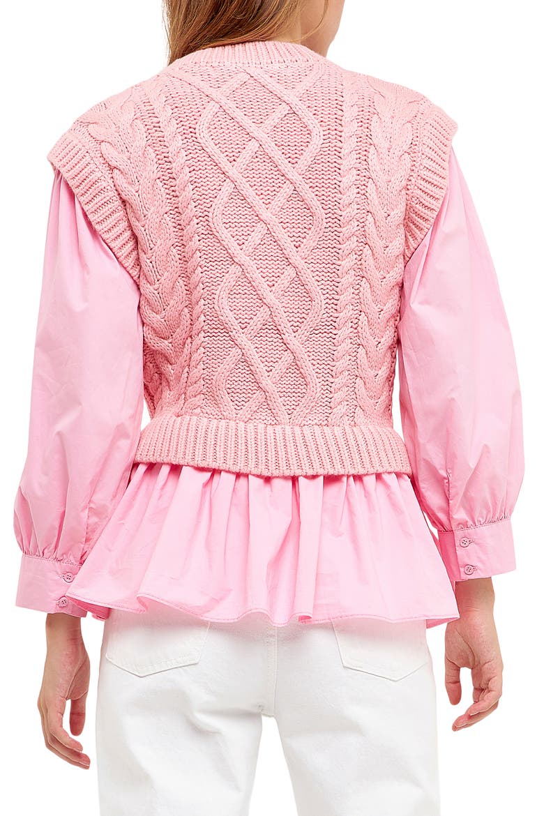 Mixed Media Cable Sweater, Alternate, color, PINK
