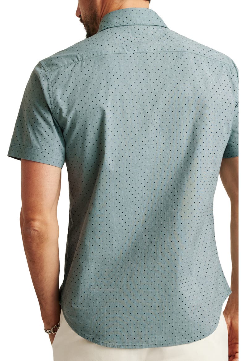 Riviera Slim Fit Dot Stretch Short Sleeve Button-Up Shirt, Alternate, color, SALT-POND DOT