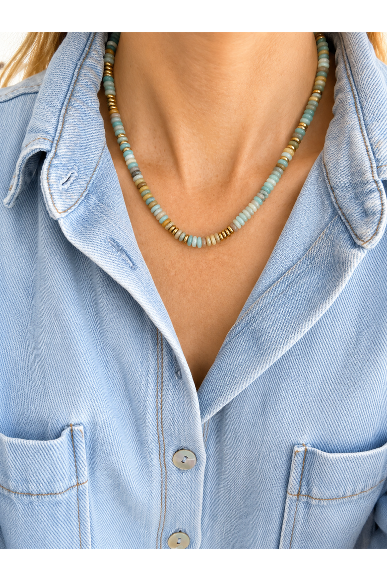Fields of Gold Gemstone Beaded  Necklace, Alternate, color, Blue-Green