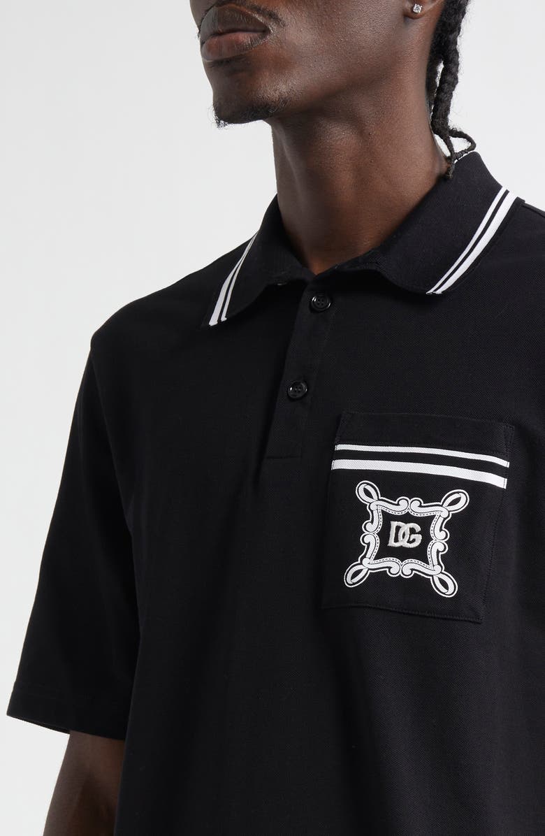 Dolce&Gabbana Bandana Detail Cotton Polo, Alternate, color, Nero