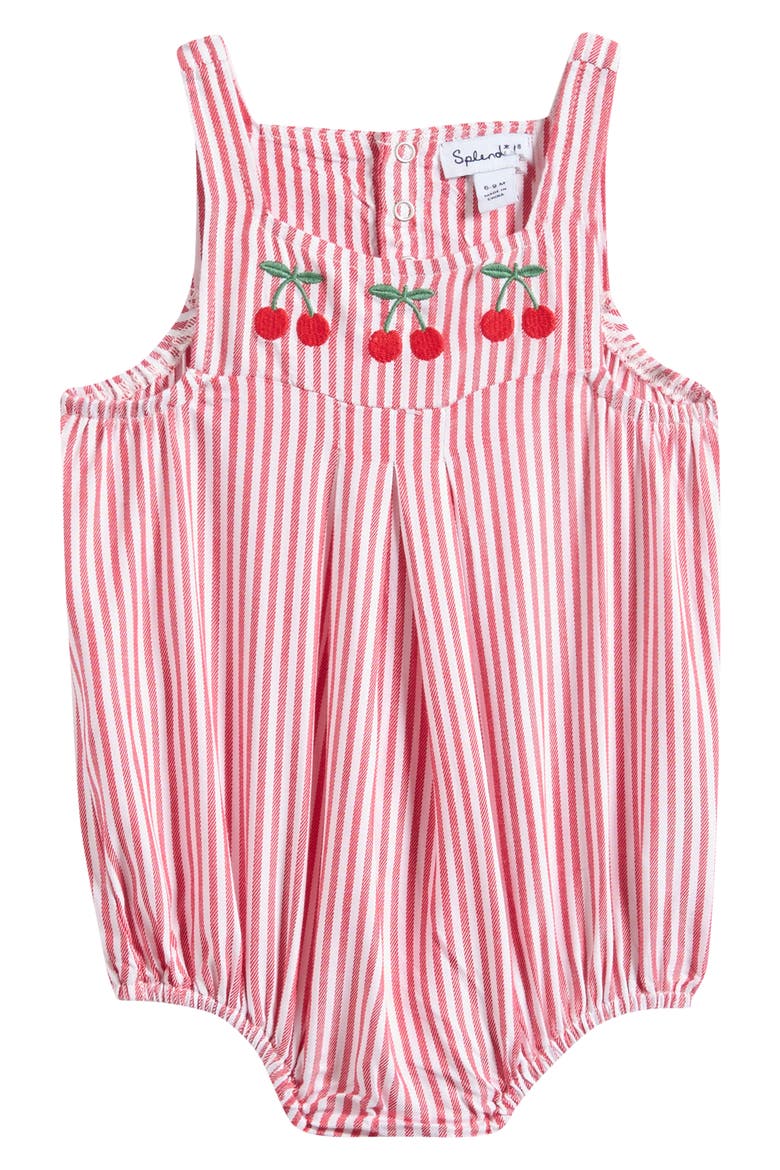 Cherry Pinstripe Romper, Main, color, WHITE/ CHERRY