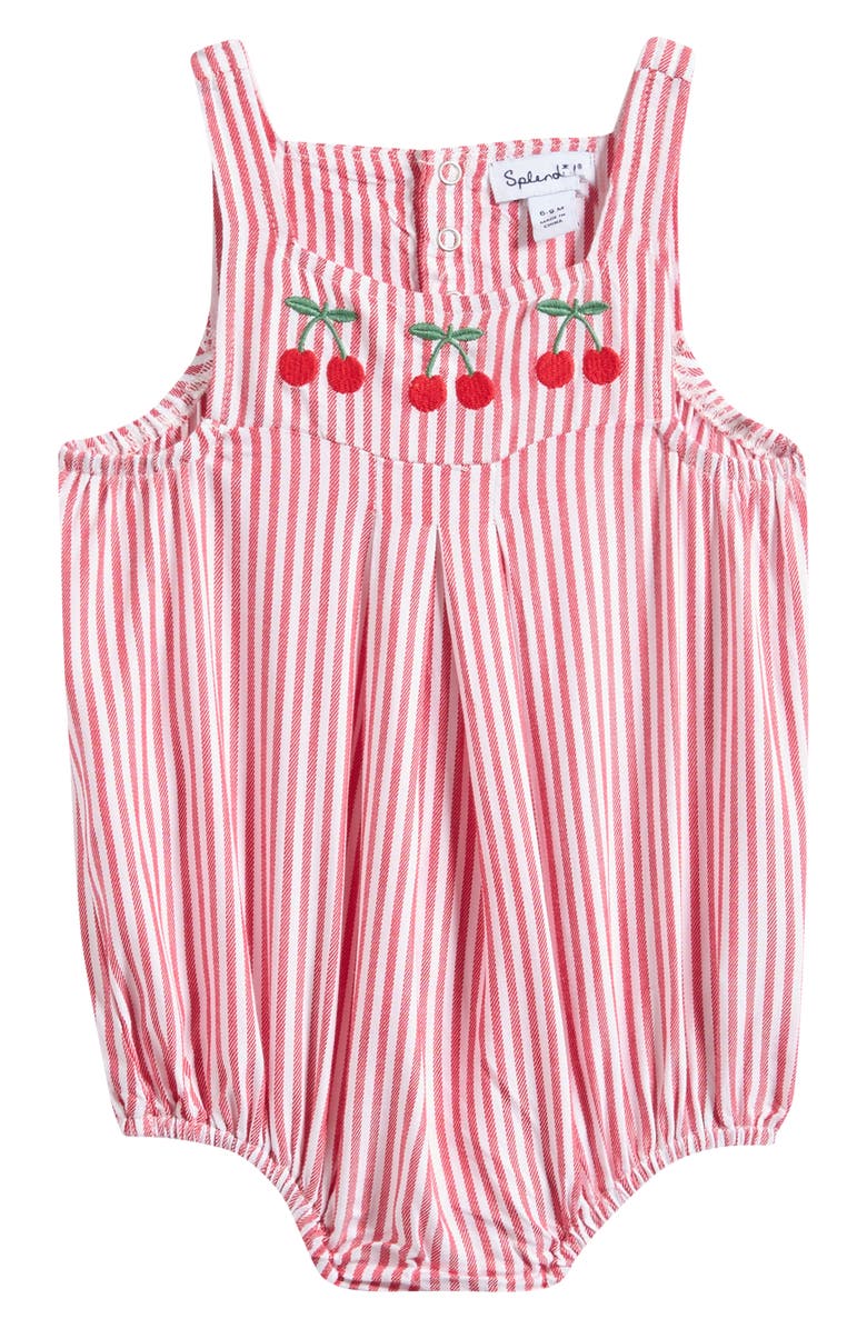 Splendid Cherry Pinstripe Romper, Main, color, White/ Cherry
