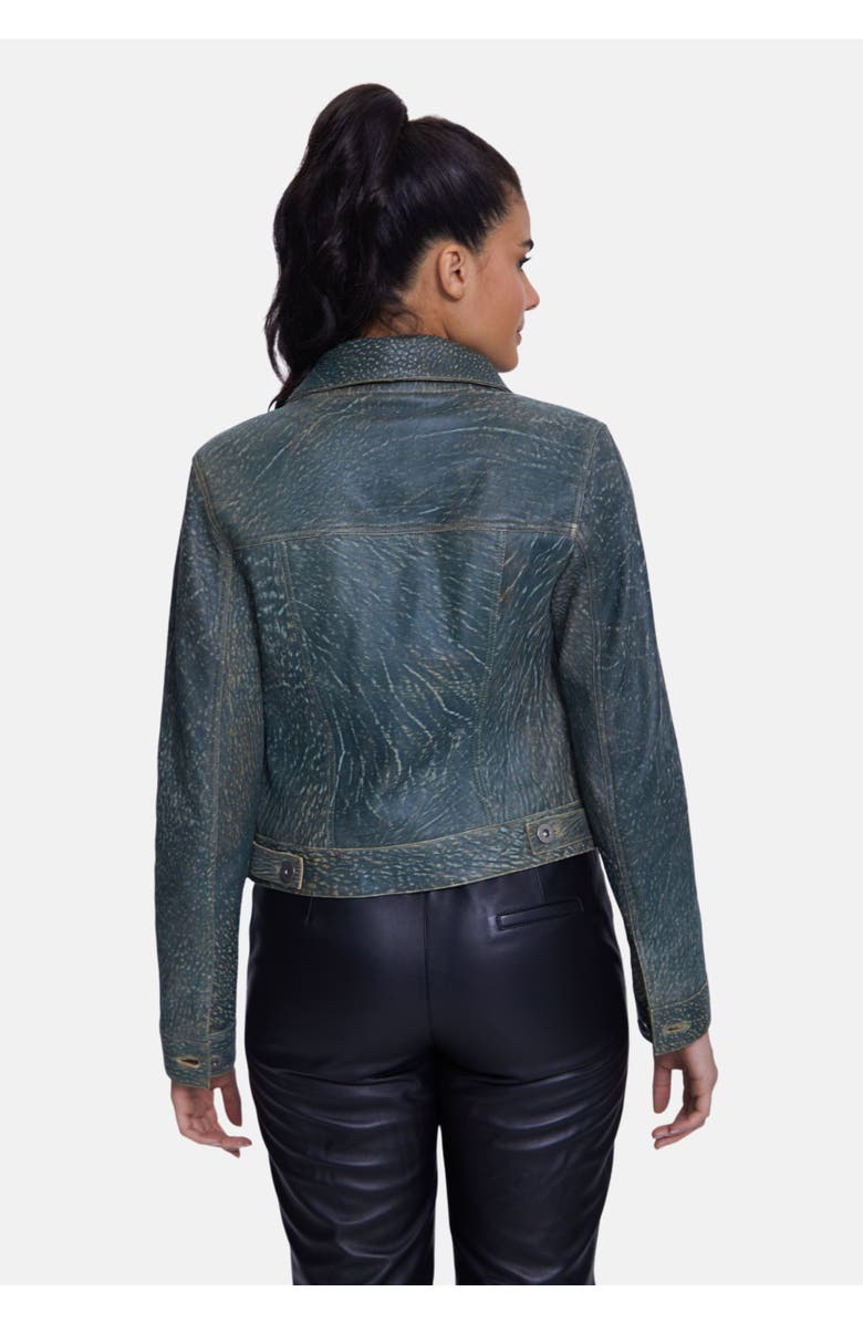 Furniq UK Arabella Patterned Leather Jacket, Alternate, color, Dark Green Mix