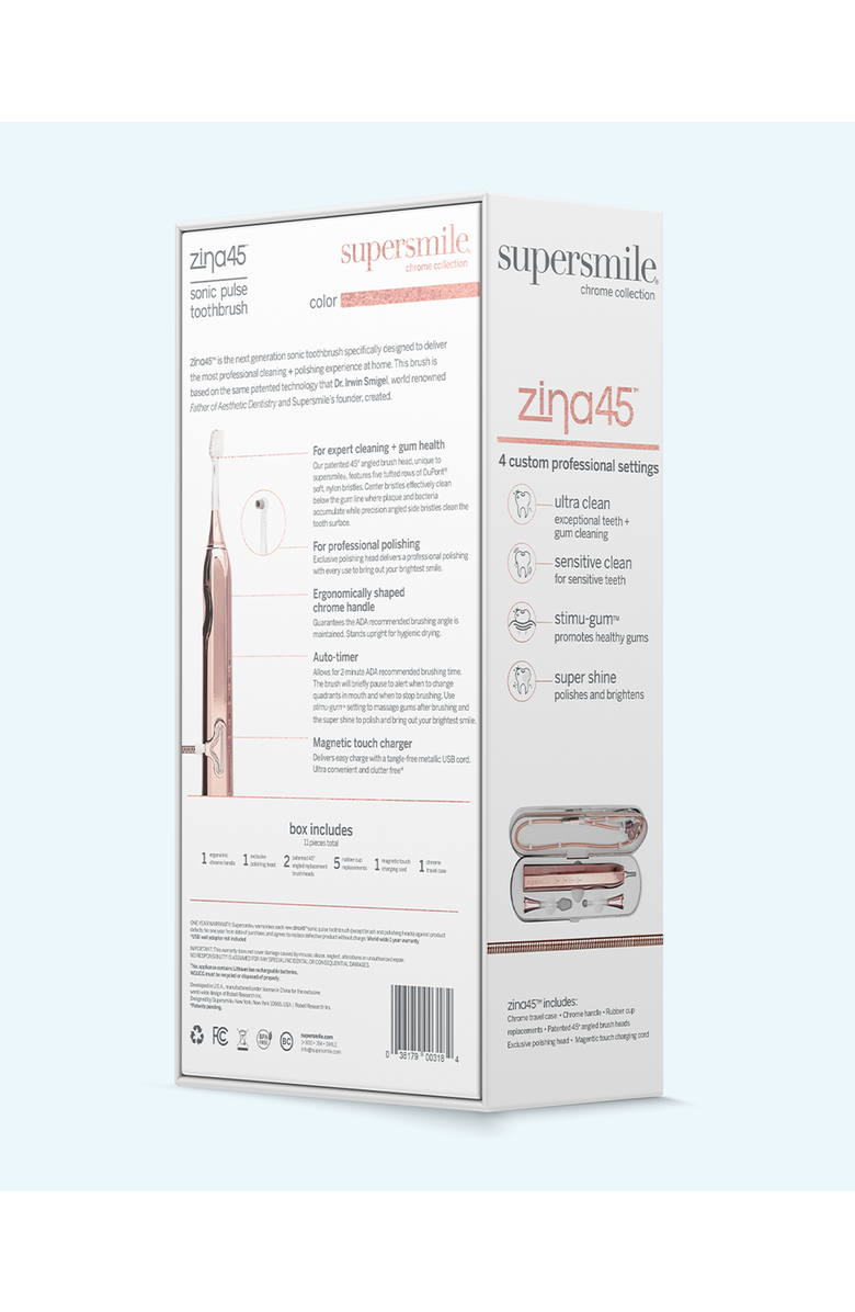 Supersmile Zina45 Sonic Pulse Toothbrush with case, Alternate, color, Chrome Rose
