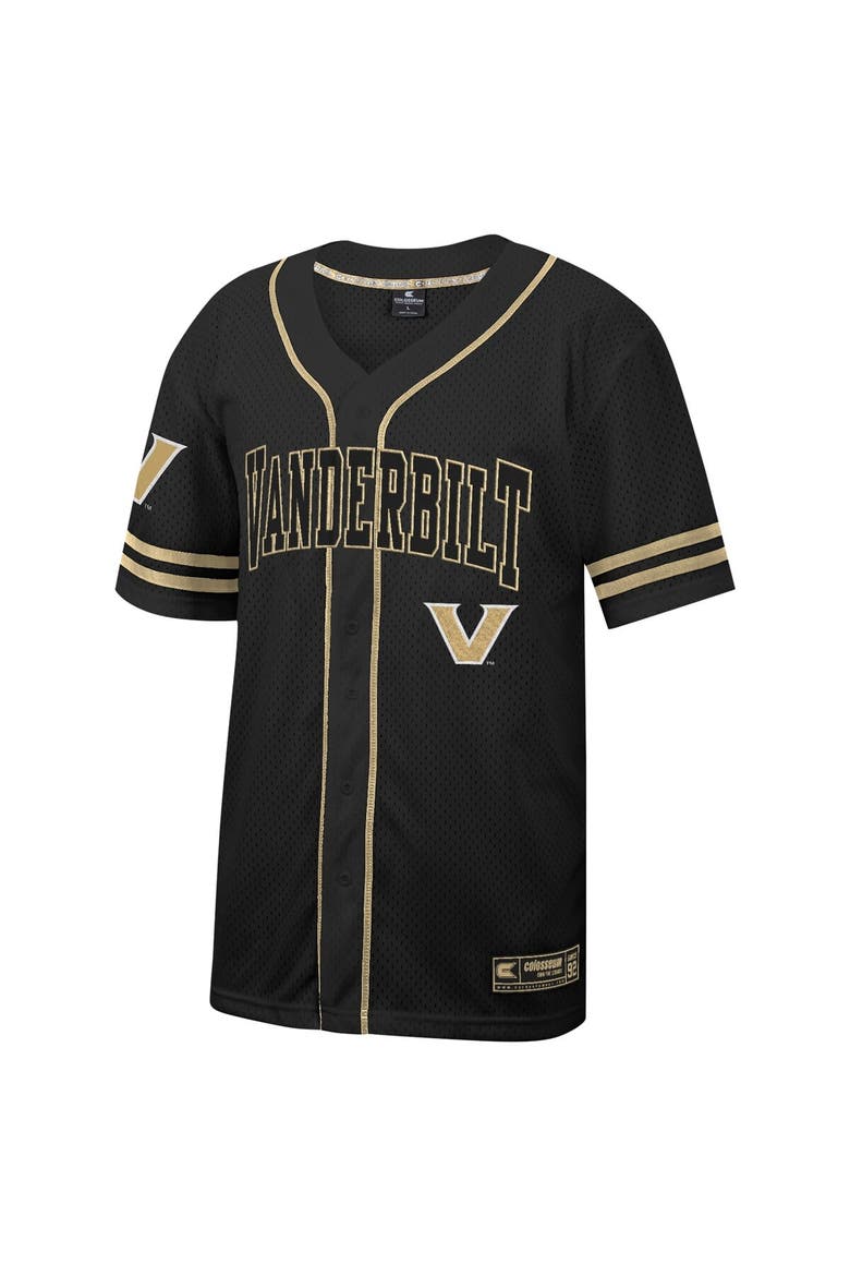 Men's Colosseum Black Vanderbilt Commodores Free Spirited Mesh Button-Up Baseball Jersey, Alternate, color, Black