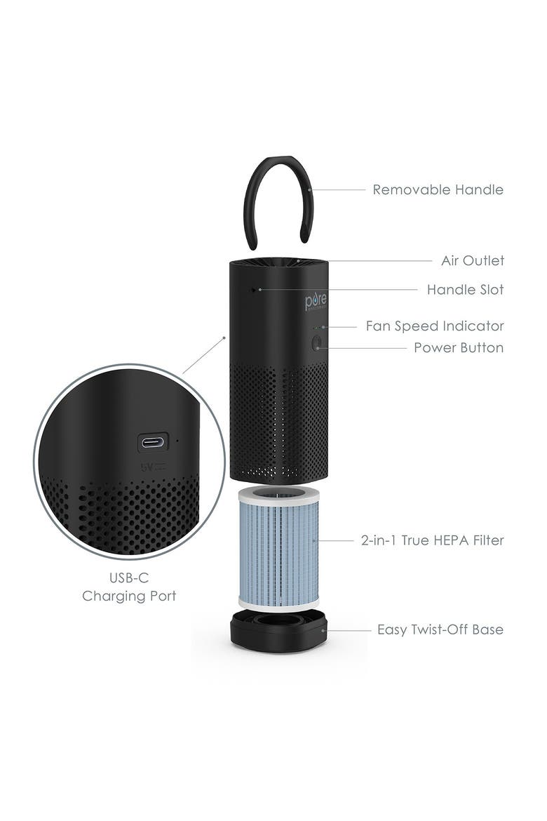 PureZone Mini Portable True HEPA Air Purifier - Black, Alternate, color, BLACK