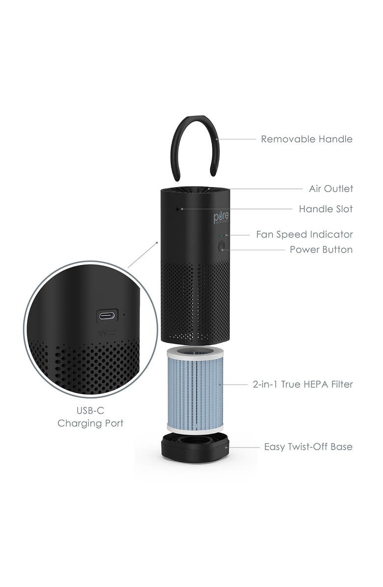 PURE ENRICHMENT PureZone Mini Portable True HEPA Air Purifier - Black, Alternate, color, Black