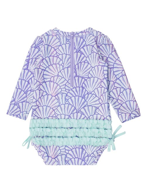 Rufflebutts Baby Girls Long Sleeve Upf50+ One Piece Rash Guard In Magical Mermaid