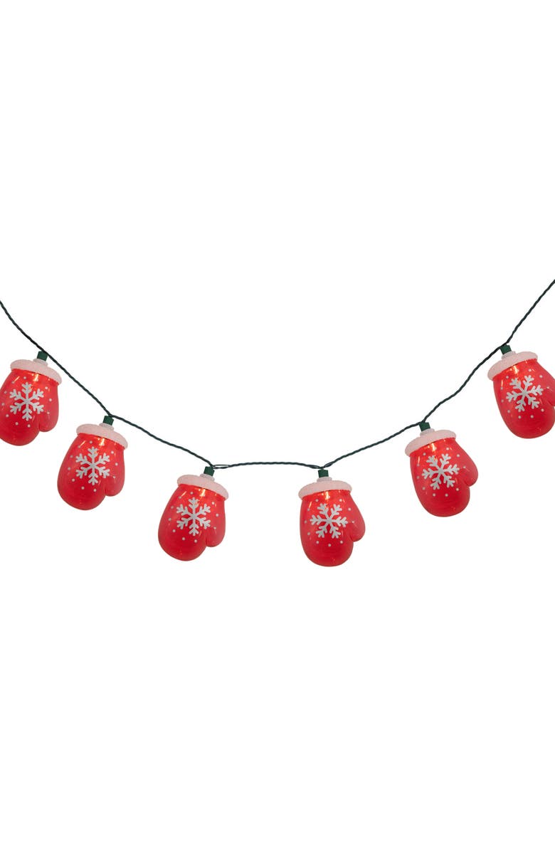 Northlight Snowflake Mitten Christmas Light Set - Clear - 7.5' Green Wire - 10ct, Alternate, color, Red