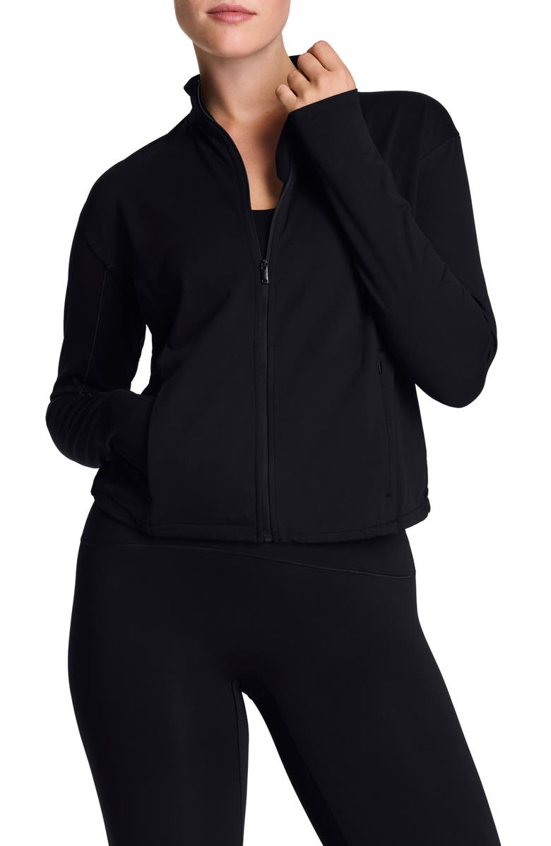 SPANX<sup>®</sup> Brushed Full Zip Jacket, Main, color, Very Black