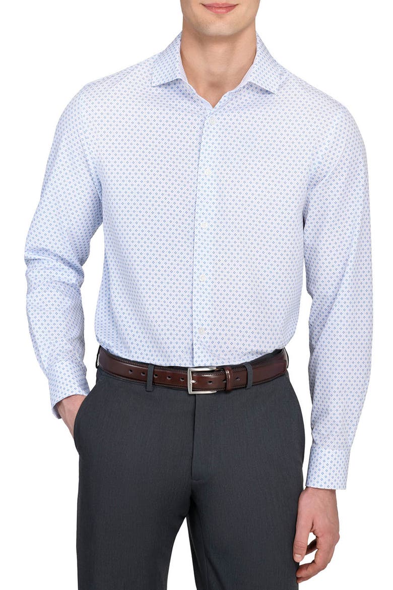 Slim Fit Double Diamond Print Performance Dress Shirt, Main, color, WHITE/ BLUE