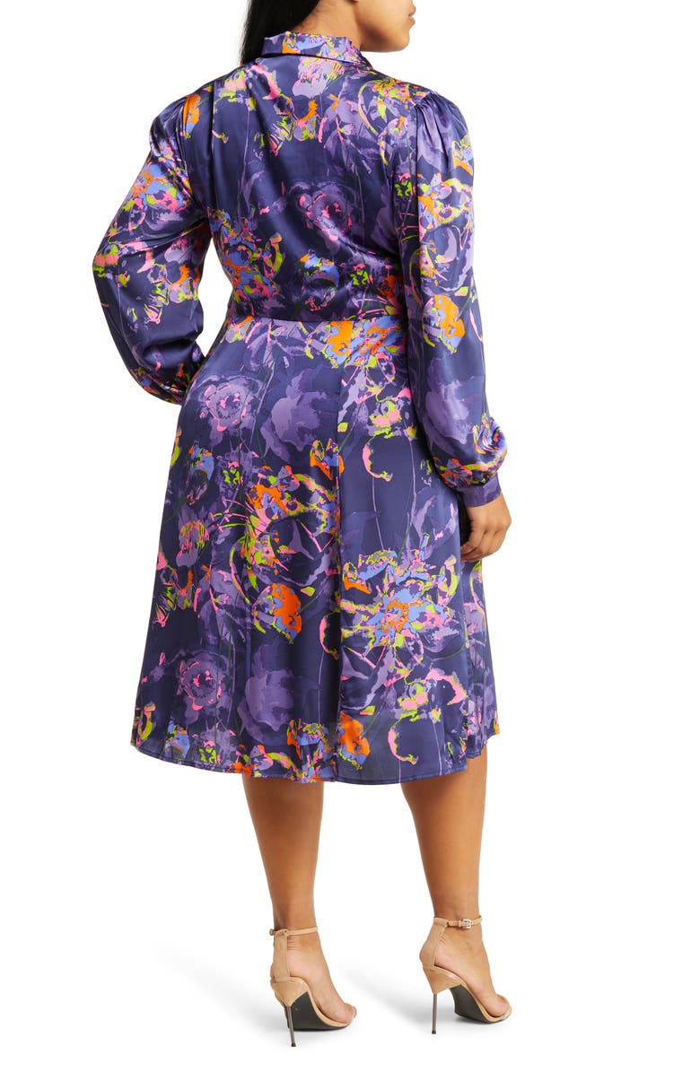Chi Chi London Neon Floral Long Sleeve Satin Shirtdress, Alternate, color,