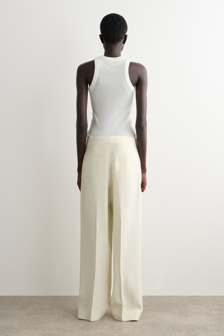 Tailored Linen-Blend Straight-Leg Pants, Alternate, color, ECRU