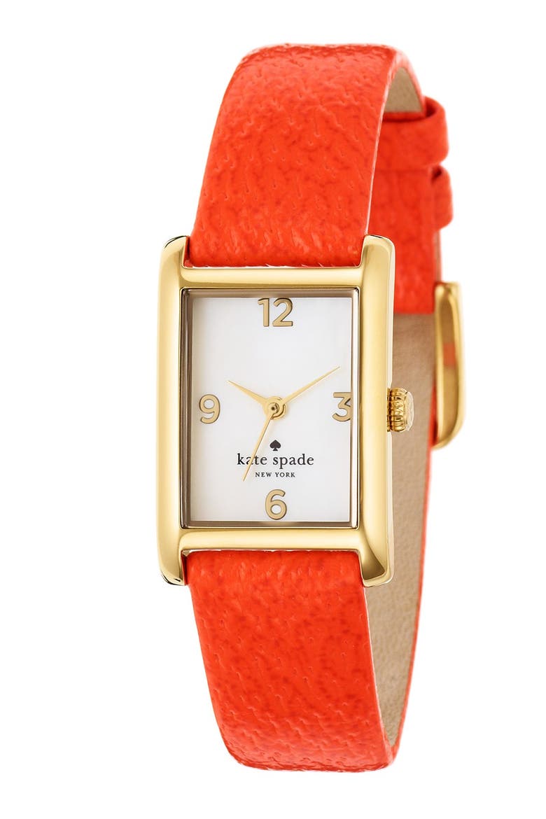 'cooper' leather strap watch, 21mm x 32mm, Alternate, color, VALENCIA ORANGE/ GOLD