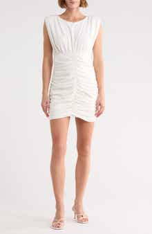 DRESS TO Padded Shoulders Shirred Minidress