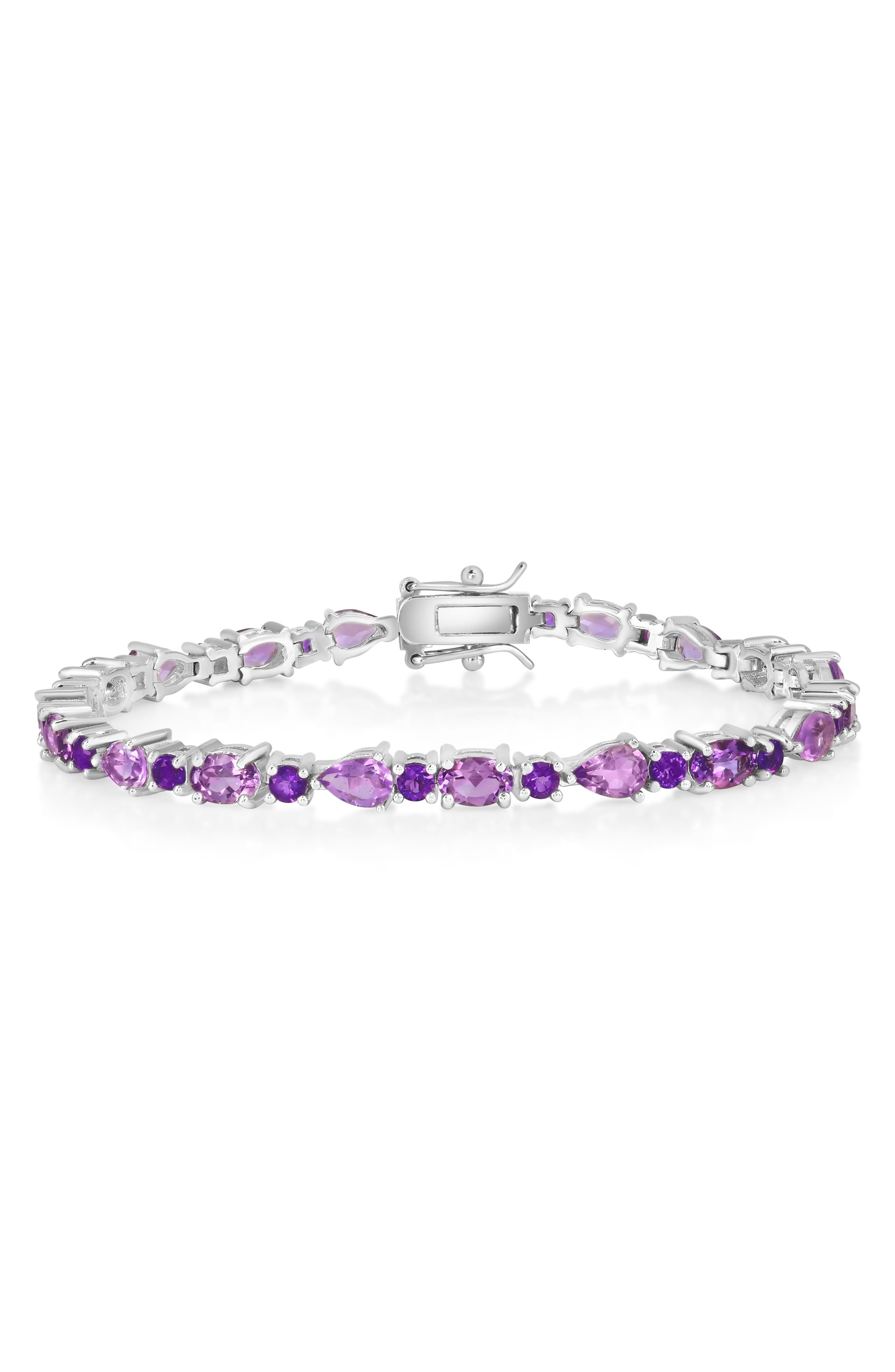 Multi-Shaped Amethyst Sterling Silver Bracelet