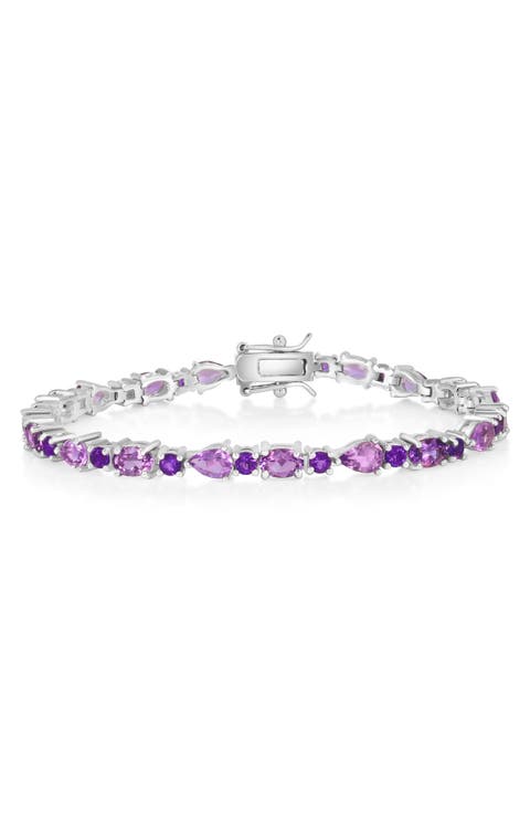 Multi-Shaped Amethyst Sterling Silver Bracelet