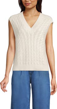 Lands' End Drifter Modern Cable V Neck Vest Sweater
