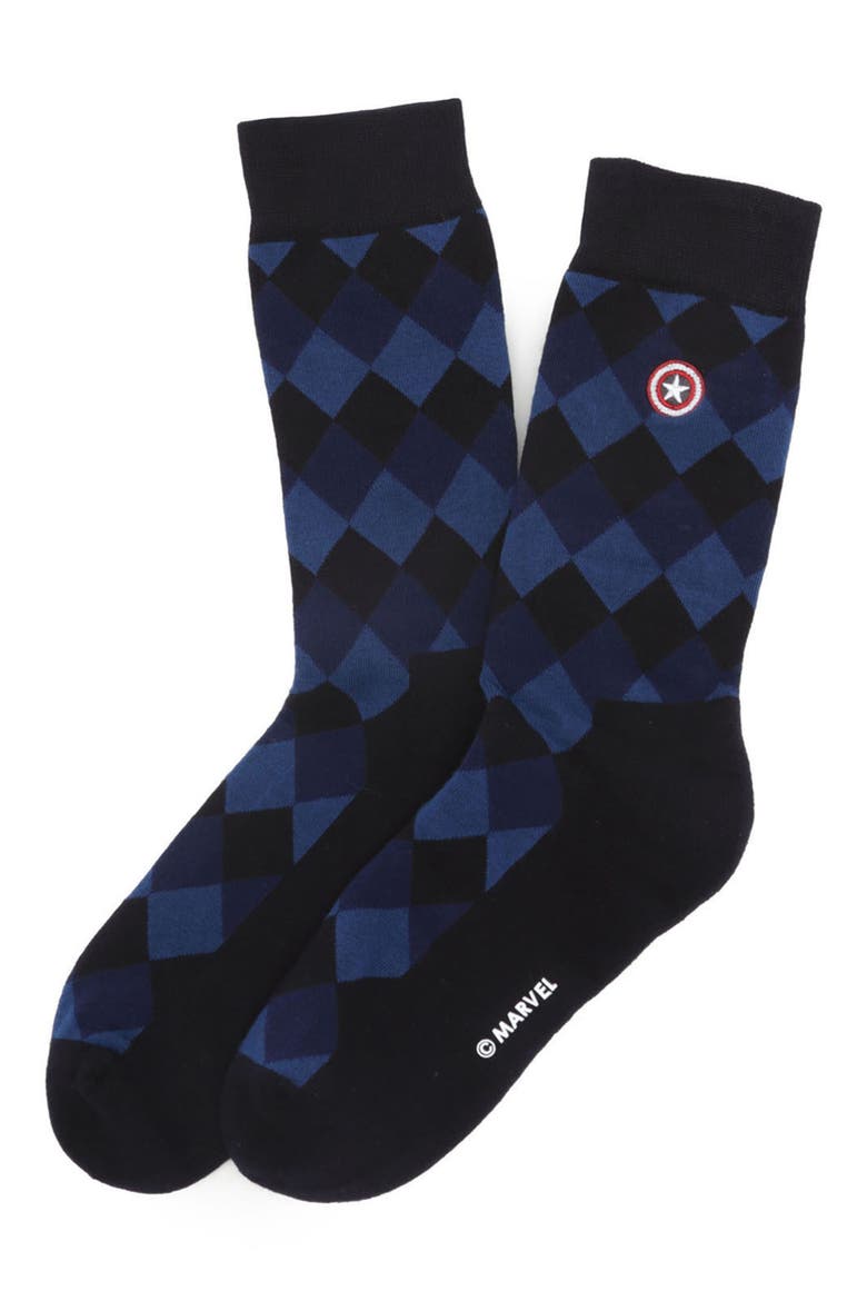 Marvel 3-Pack Argyle Crew Socks & Lapel Pin Set, Alternate, color, BLACK MULTI