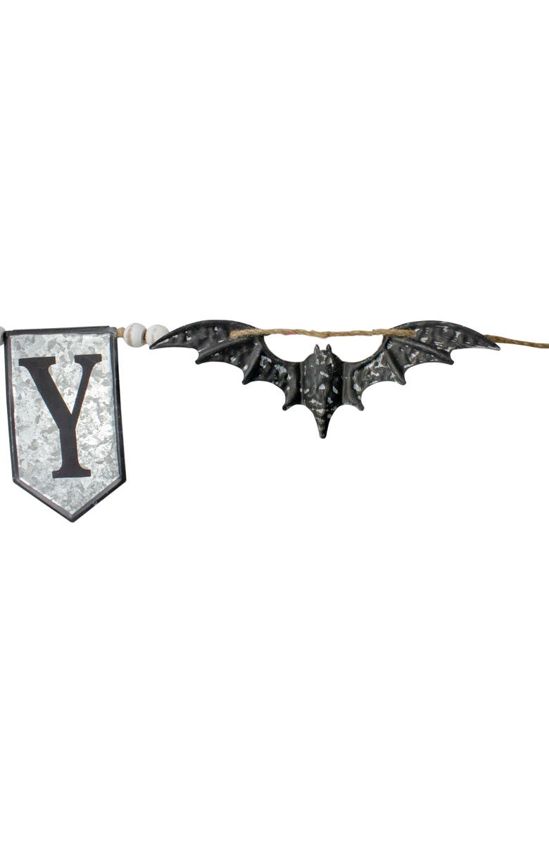 Northlight 7'  Metal Gray and Black SPOOKY Halloween Bat Banner, Alternate, color, Gray