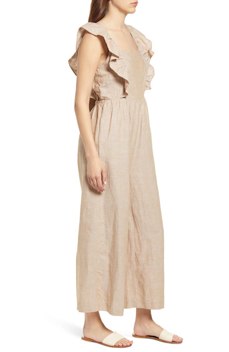 Madewell Linen Blend Ruffle Tie-Back Jumpsuit, Alternate, color,