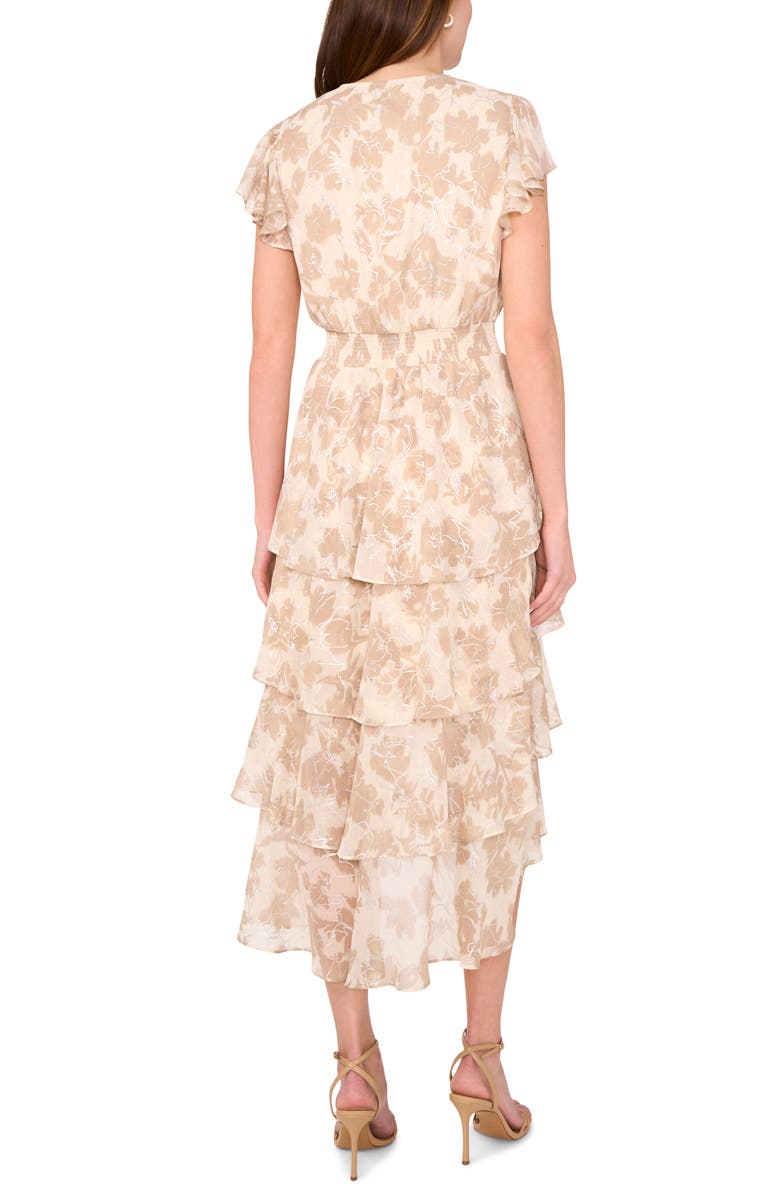 Halogen<sup>®</sup> Floral Flutter Sleeve Tiered Maxi Dress, Alternate, color, Oxford Tan