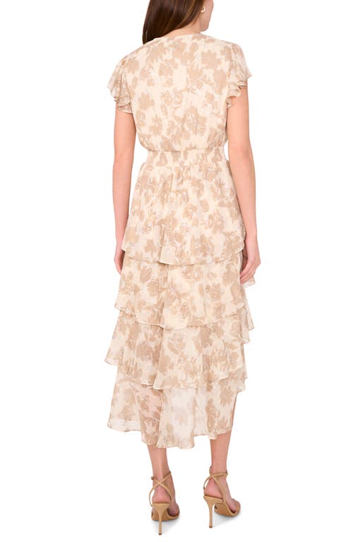 Halogenr Halogen(r) Floral Flutter Sleeve Tiered Maxi Dress In Oxford Tan