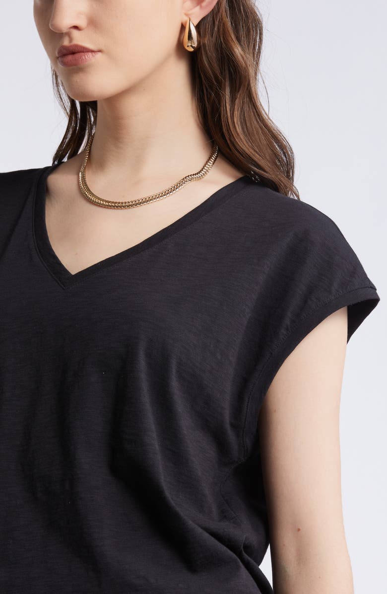 Nordstrom Sleeveless V-Neck Cotton T-Shirt, Alternate, color, Black