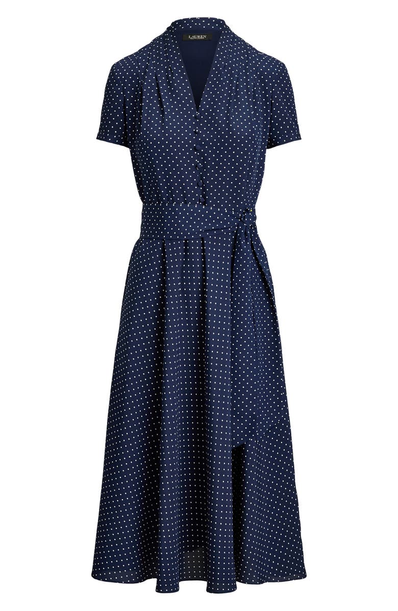 Lauren Ralph Lauren Micro Dot Crêpe de Chine Midi Dress, Alternate, color, Navy Blue/ White