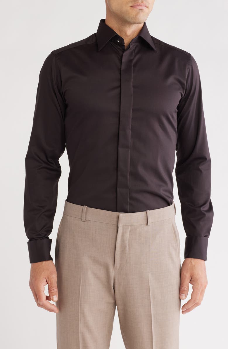 Eton Slim Fit Solid Textured Cotton Tuxedo Shirt, Main, color,