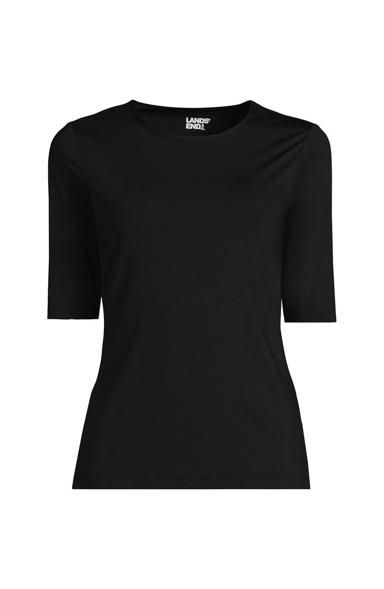 Lands' End Elbow Sleeve Relaxed UPF 50 Rash Guard, Alternate, color, Black