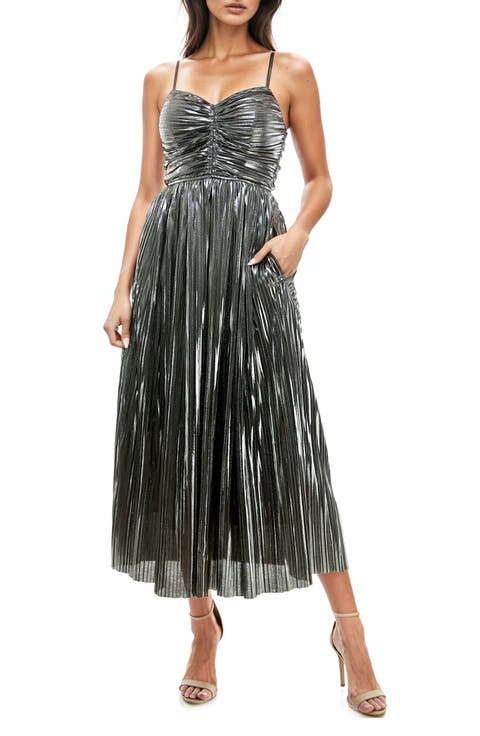 Pleated Foil Sleeveless Maxi Dress