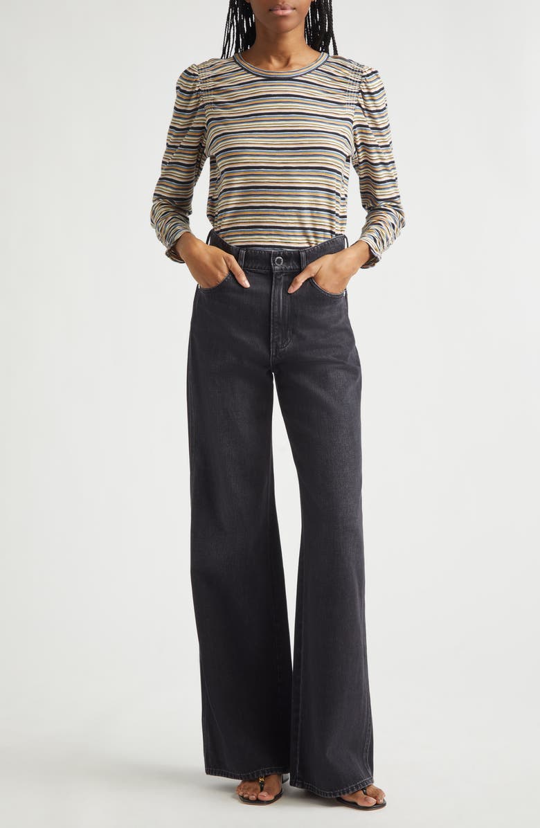 Veronica Beard Remus Stripe Ruched Long Sleeve T-Shirt, Alternate, color, Variegated Multi Stripe