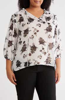 Renee C Floral Split Neck Top