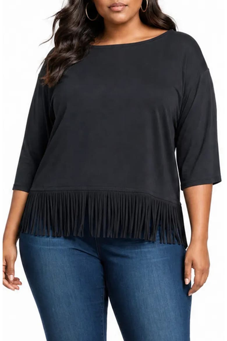 Fringe Hem Boatneck Top, Main, color, BLACK